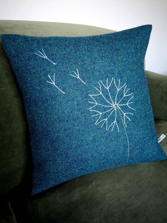 Hand Crafted Harris Tweed floral embroidered cushion cover