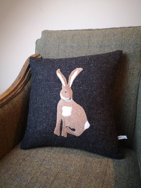 Harris Tweed Hare embroidered Cushion Cover