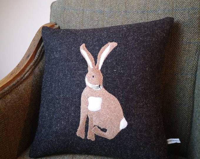 Harris Tweed Hare embroidered Cushion Cover