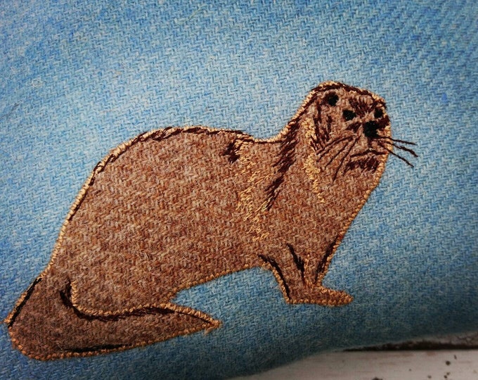 Hand Crafted Harris Tweed Otter embroidered cushion cover