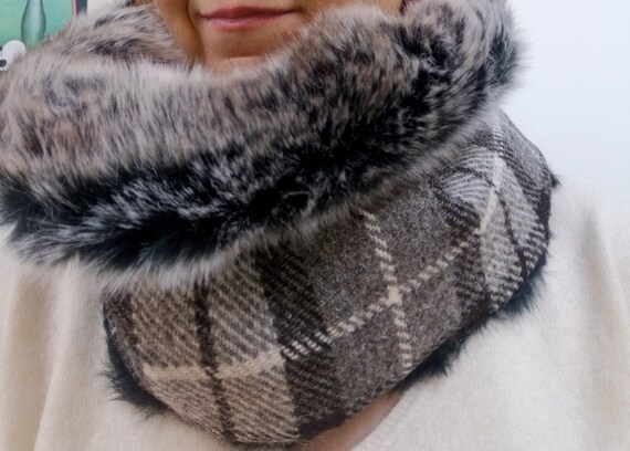 Luxury Harris Tweed and faux fur snood neck warmer