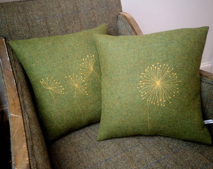 Hand Crafted Harris Tweed floral embroidered cushion cover