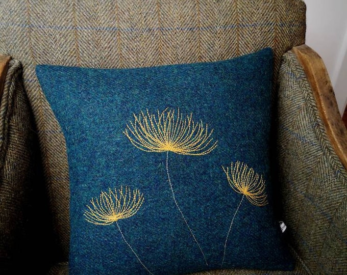 Hand Crafted Harris Tweed floral embroidered cushion cover