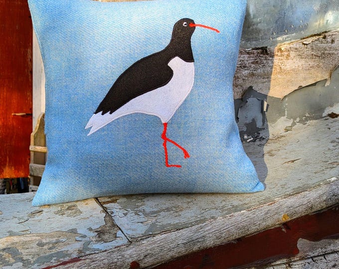 Hand Crafted Harris Tweed bird embroidered cushion cover