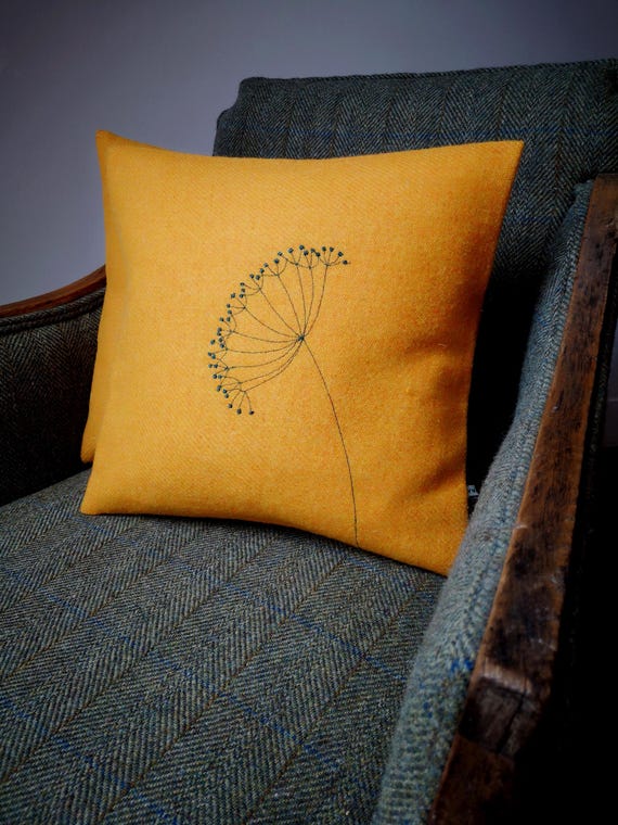New Harris Tweed floral embroidered cushion cover