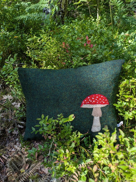 Harris Tweed mushroom embroidered Cushion Cover