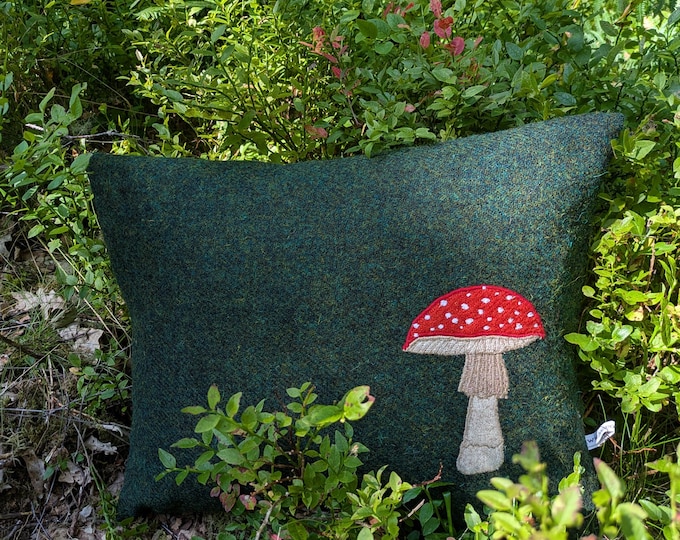 Harris Tweed mushroom embroidered Cushion Cover