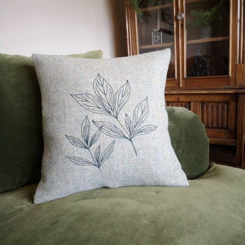 Hotsell Hand Crafted Harris Tweed floral embroidered cushion cover