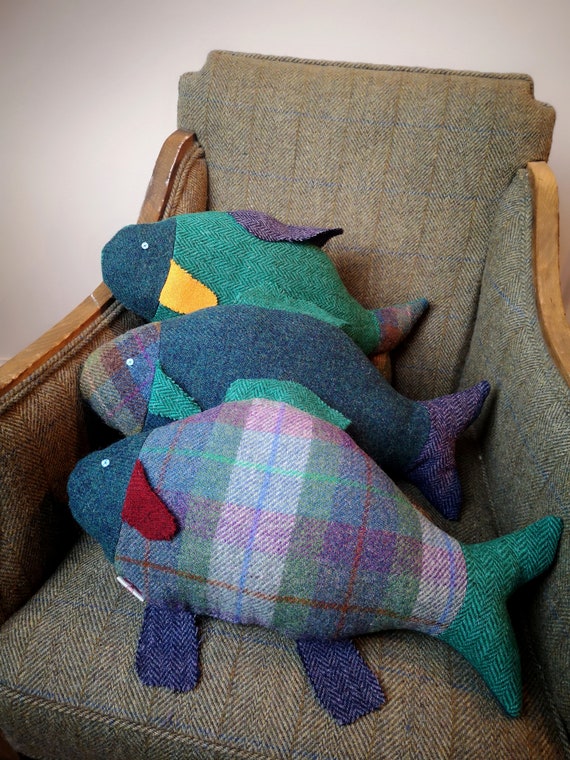 Fish cushion in Harris Tweed