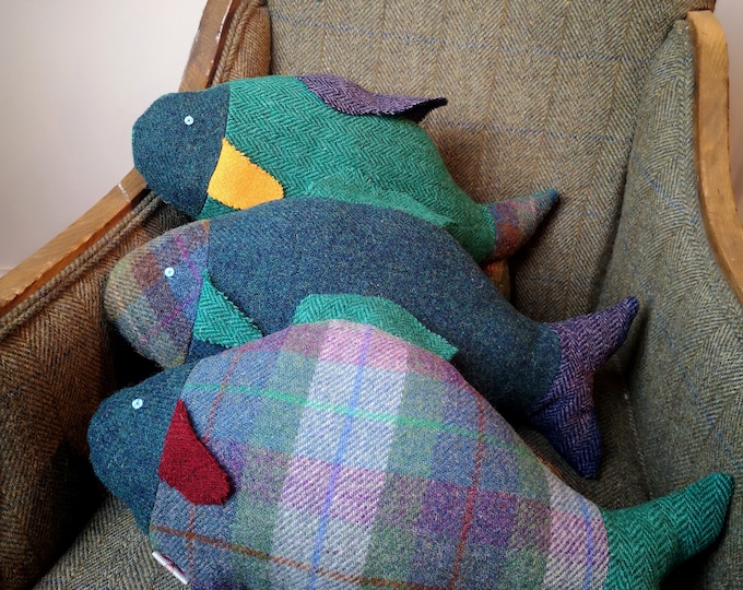 Fish cushion in Harris Tweed