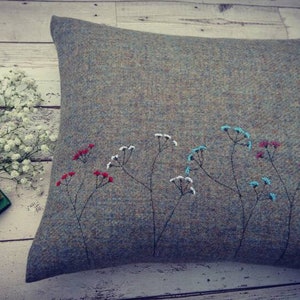 Harris Tweed floral cushion cover