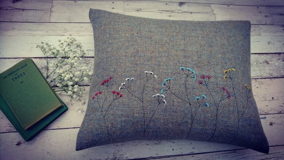 Harris Tweed floral cushion cover