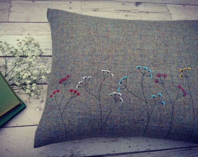 Harris Tweed floral cushion cover