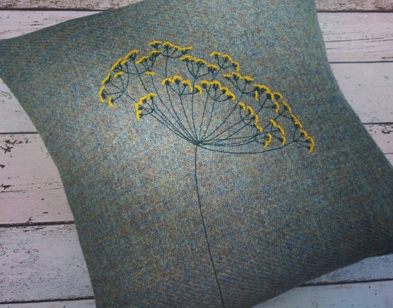 Hand Crafted Harris Tweed floral embroidered cushion cover
