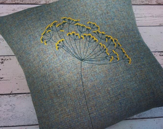 Hand Crafted Harris Tweed floral embroidered cushion cover