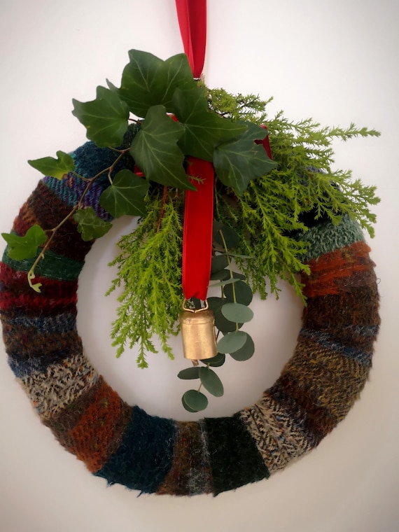 New rustic Harris Tweed wreath home docoration