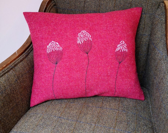 Harris Tweed floral embroidered cushion cover