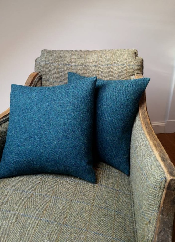 Harris Tweed cushion cover in deep turquoise