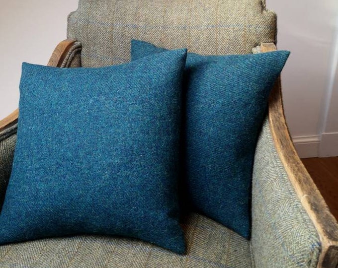 Harris Tweed cushion cover in deep turquoise