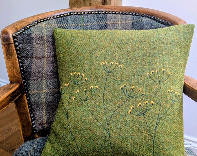 New Harris Tweed floral embroidered cushion cover