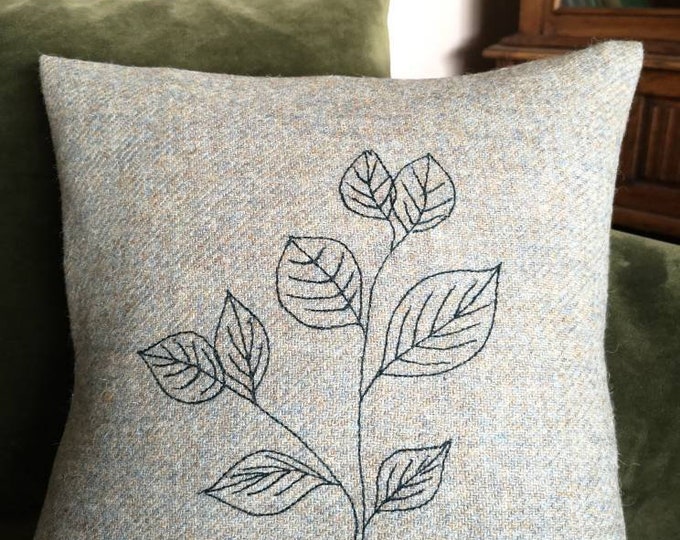 Hand Crafted Harris Tweed floral embroidered cushion cover