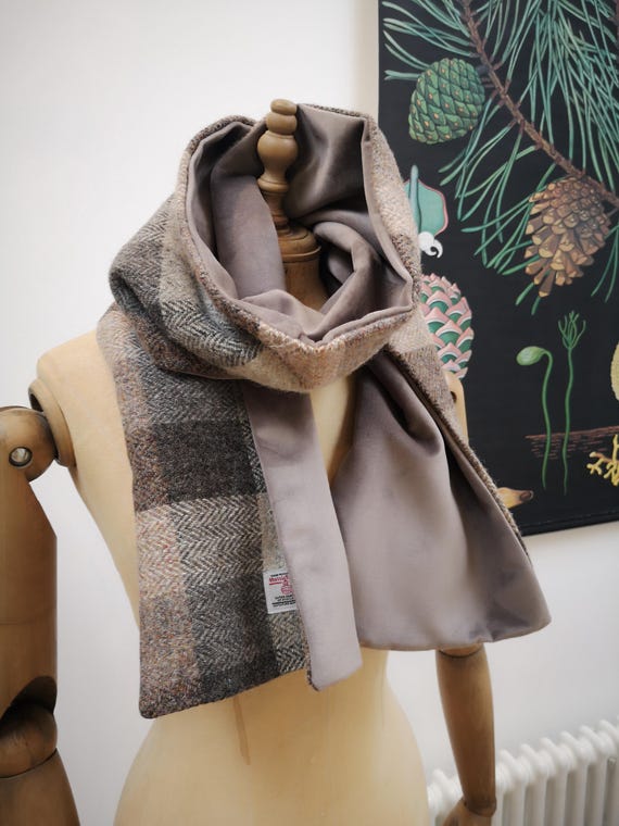 New Harris Tweed and soft velvet scarf