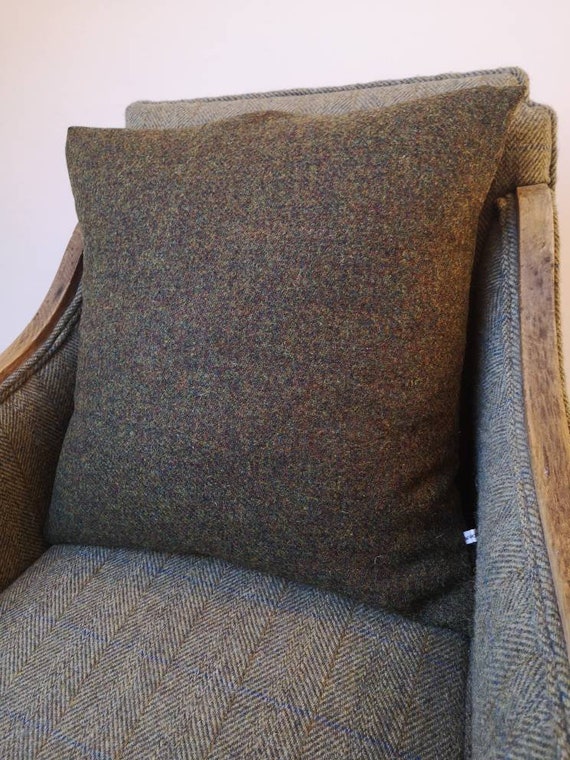 New Paul Harris Tweed cushion cover in moss green