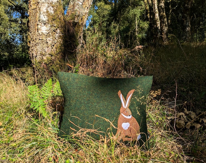Harris Tweed hare embroidered Cushion Cover