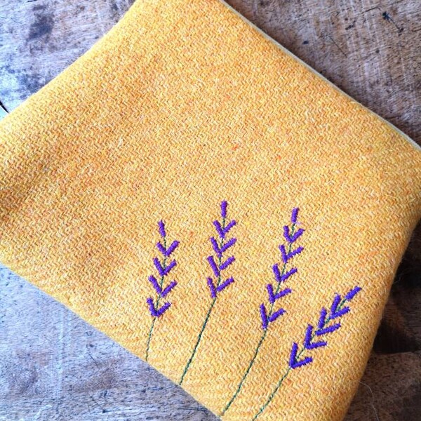 Hand Crafted Harris Tweed embroidered purse, cosmetic bag