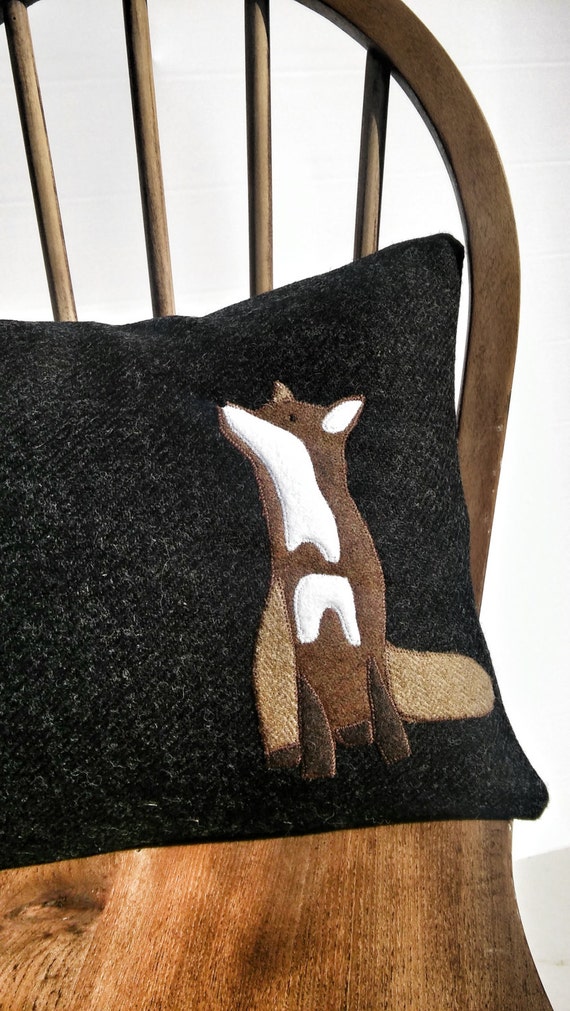 Hand Crafted Harris Tweed Fox embroidered Cushion Cover