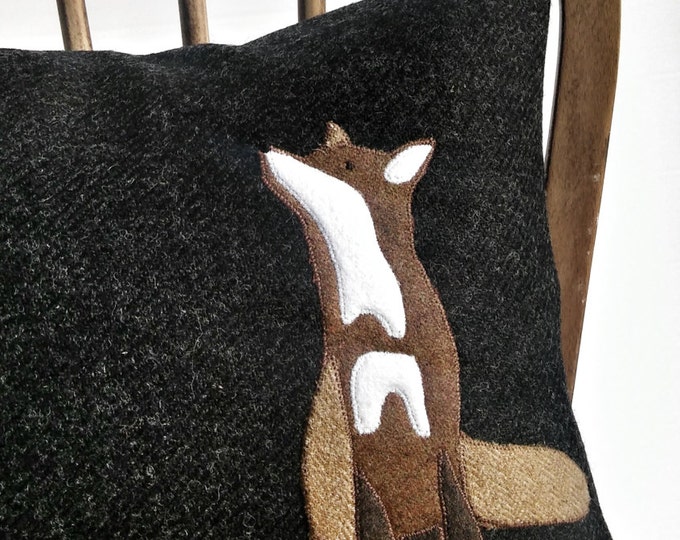 Hand Crafted Harris Tweed Fox embroidered Cushion Cover