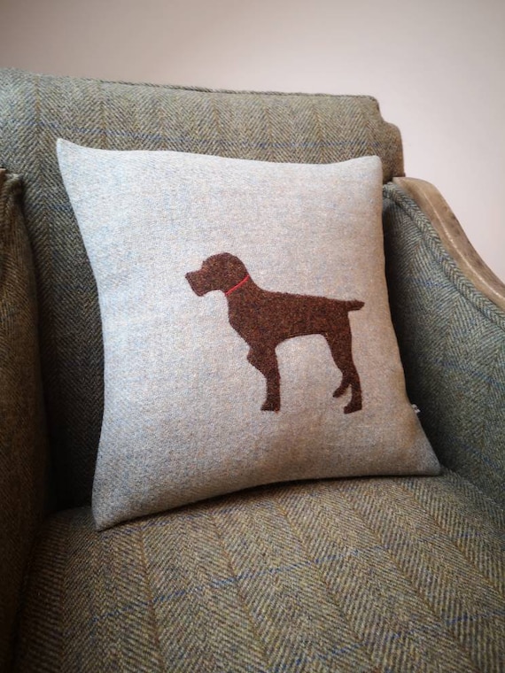 Hand Crafted Harris Tweed German pointer dog embroidered cushion cover
