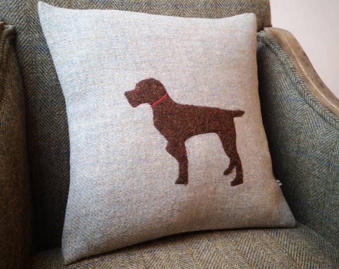 Hand Crafted Harris Tweed German pointer dog embroidered cushion cover