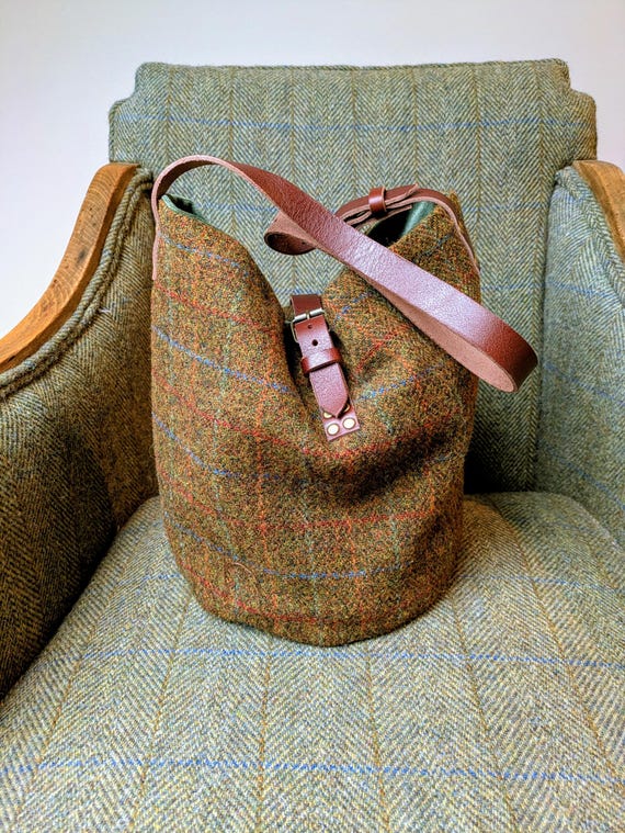 New Brigitte Harris Tweed tote bucket bag