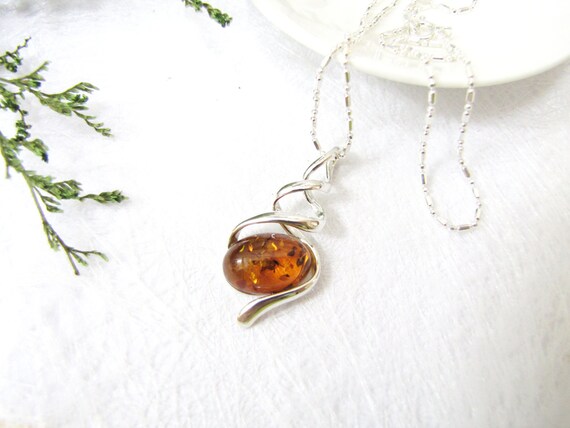 Pendentif Ovale En Ambre De La Baltique Et Argent Sterling 925