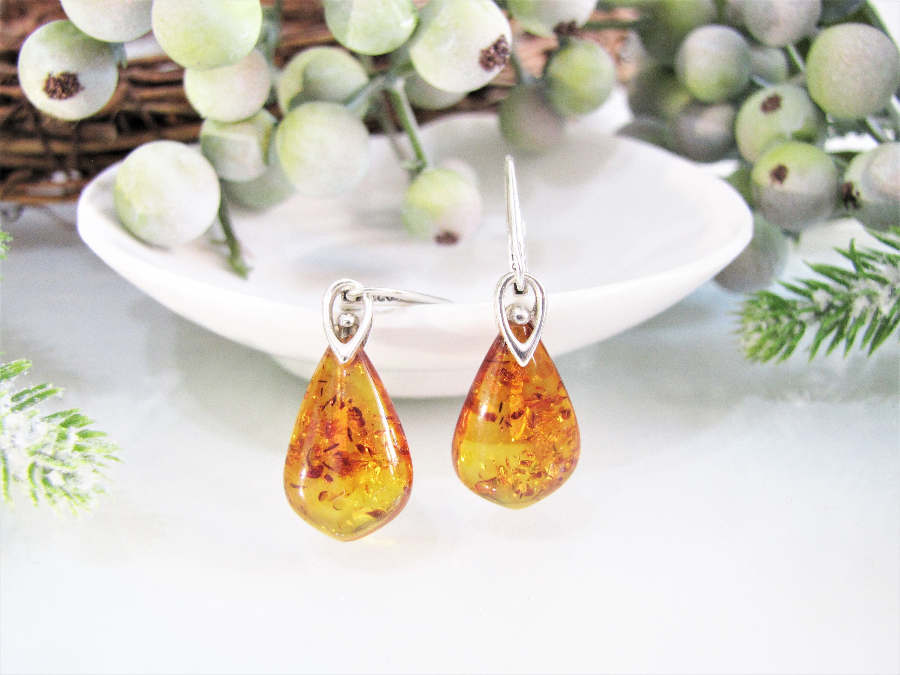 Poland Baltic Amber Earrings Honey Baltic Amber Earrings Tear