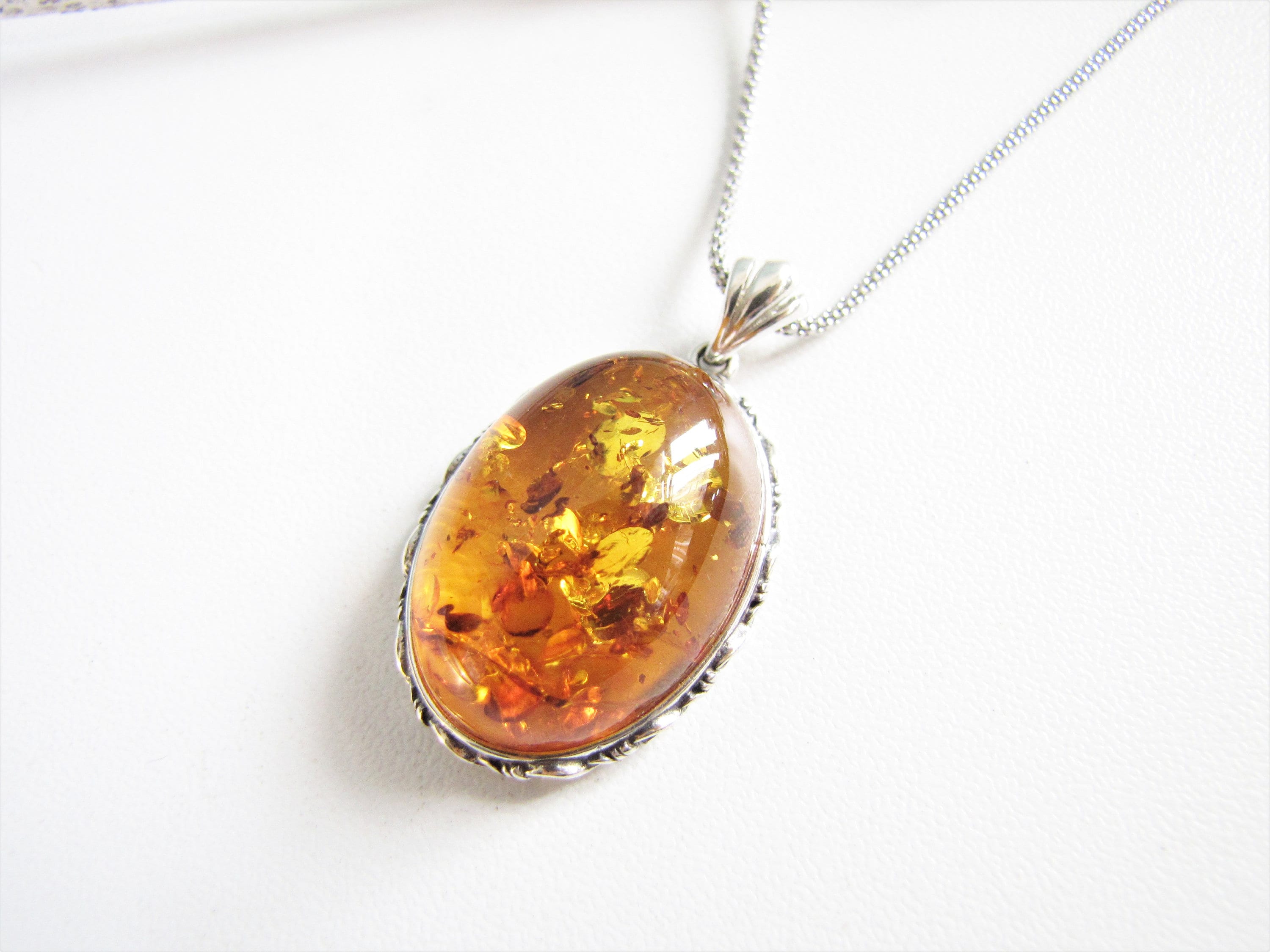 Falling Leaves Sterling Silver Natural Honey Baltic Amber Necklace 