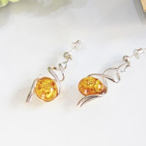 Stylish Poland Baltic Amber Earrings, Honey Baltic Amber Earrings, Amber Earrings, Dangle Earrings, Sterling Silver Earrings