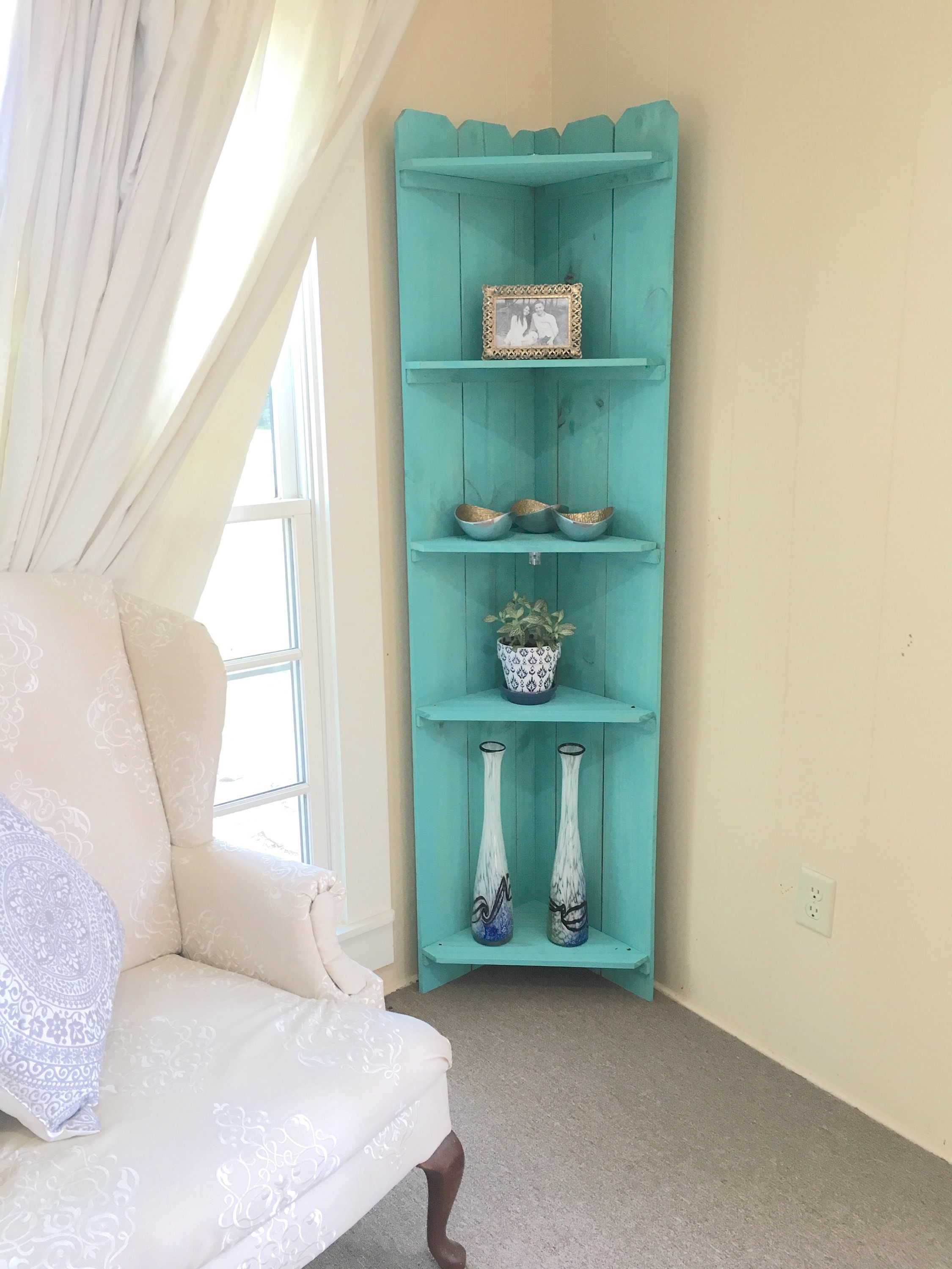 Farmhouse Decor Picket Fence Corner Shelf — DevlinLee Designs