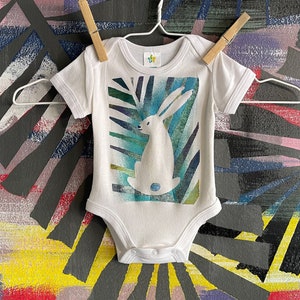 Rabbit Bodysuit, Bunny Baby Gift, Hand Painted Newborn Clothes, Jungle Rabbit Shower Gift, Unique Cotton Gift, Gender Neutral Baby Fashion