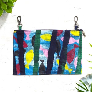 Embrayage à boucle de ceinture noire, peint à la main, petit sac à main pour les hanches,pochette à clip,flore tropicale, équipement de fête
