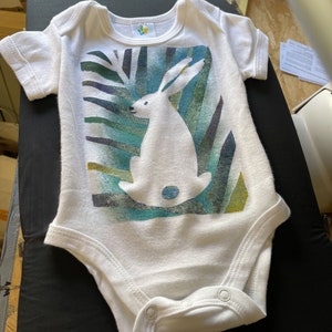 Rabbit Bodysuit, Bunny Baby Gift, Hand Painted Newborn Clothes, Jungle Rabbit Shower Gift, Unique Cotton Gift, Gender Neutral Baby Fashion image 3