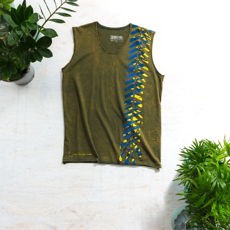 Universal T-Shirt, Hand Painted T-Shirt, Palm Leaf Print, Tropical Clothing, Resort Wear, Graduation Gift image 1