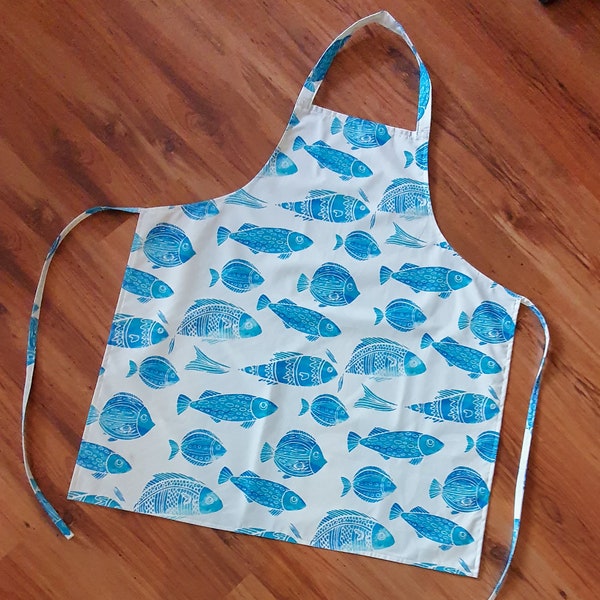 Blue Fish Apron, Men's Apron, Women’s Apron, Teenagers Apron, Kitchen Apron, Cooking Apron, Hostess Apron, Chefs Apron, Mother's Apron