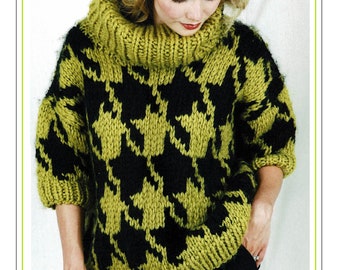 Warm sweater polo neck knitting pattern, knitted in chunky wool. Great for getting in and out of car.