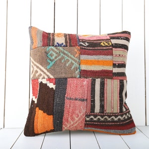 Bohemian Kilim Pillow, 18x18 Turkish Kilim Pillow, Turkey Pillow, Home Decor, Couch Pillow, Boho Accent Pillow, Kilim Cushion Cover