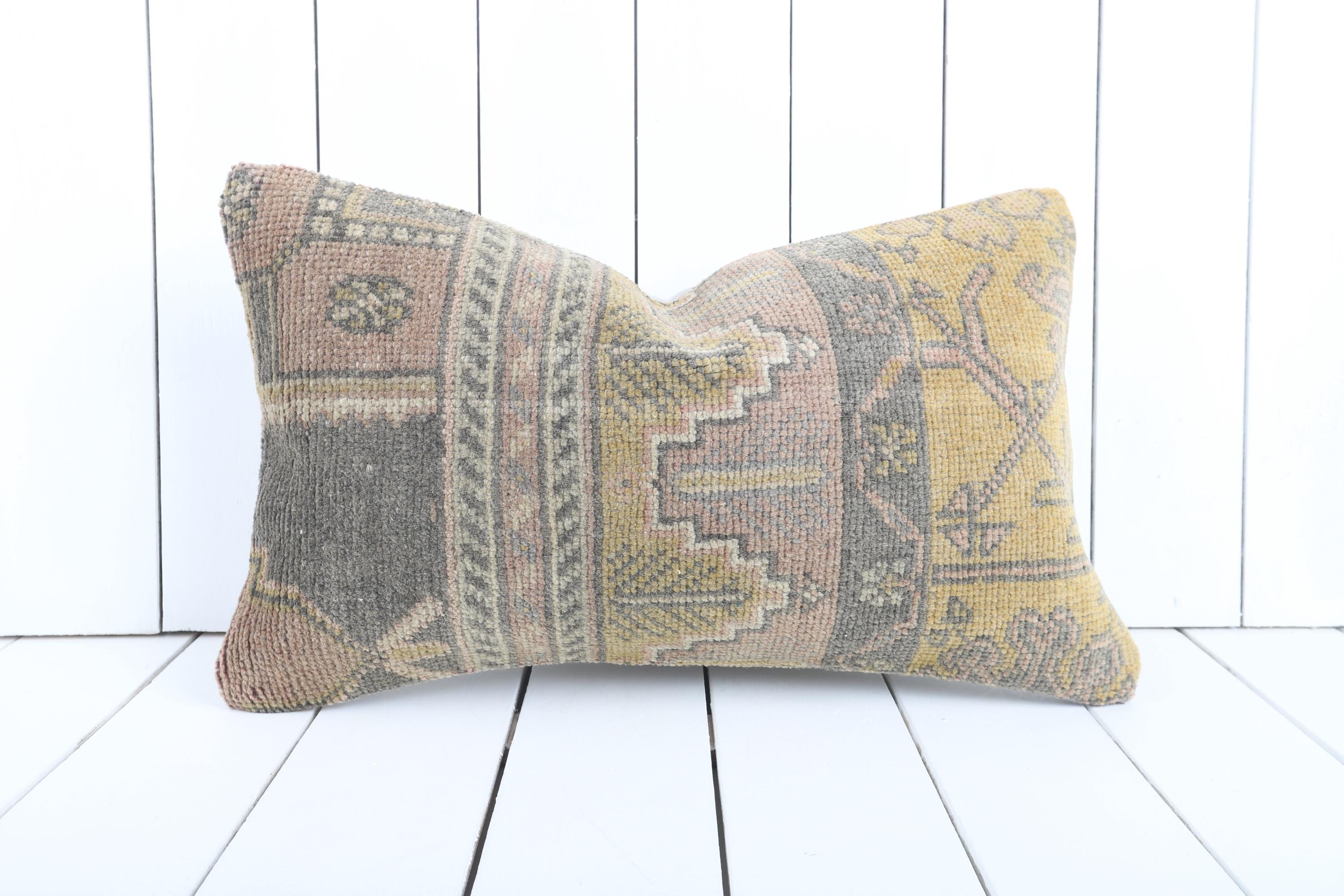 Handwoven Kilim Pillow Cover, Bohemian Kilim Pillow, Traditional Vintage Pillow Cover, Rust Lumbar Pillow, 12x20 Turkish Lumbar Pillow