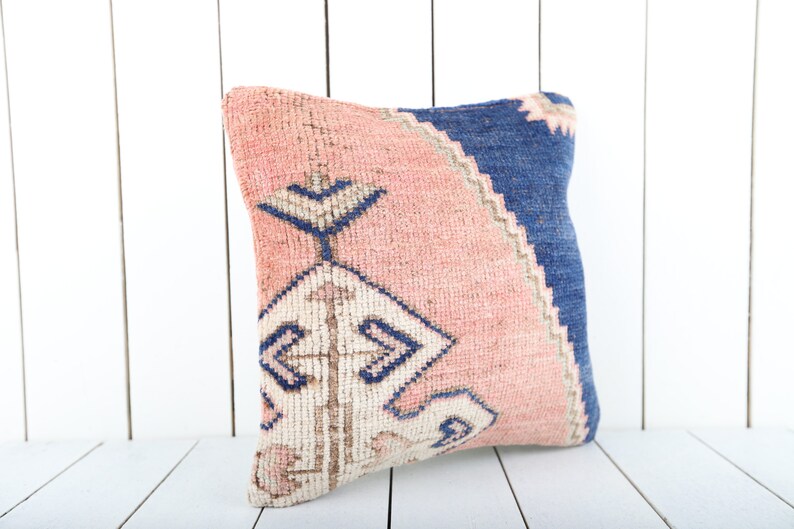 Turkish Carpet Pillow, 14x14 Pillow Cover, Decorative Pillow, Sofa Throw Pillow, Boho Pillow, Home Decor, Floor Cushion Cover, Beeding image 2