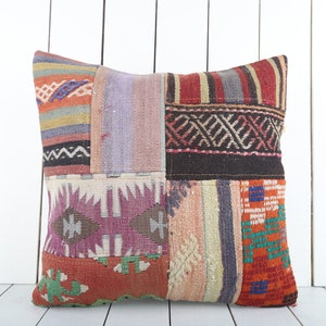 Handmade Turkish Kilim Pillow, Vintage Kilim Pillow, 18x18 Pillow Case, Bohemian Klilim Pillow, Decorative Throw Pillow, Cushion Cover