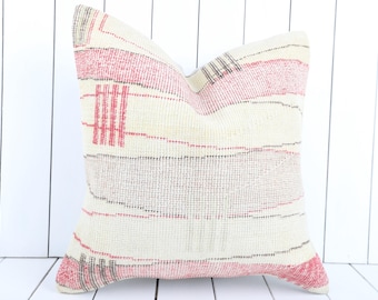 20x20 Vintage Kilim Pillow Cover: Turkish Woven Wool Cushion